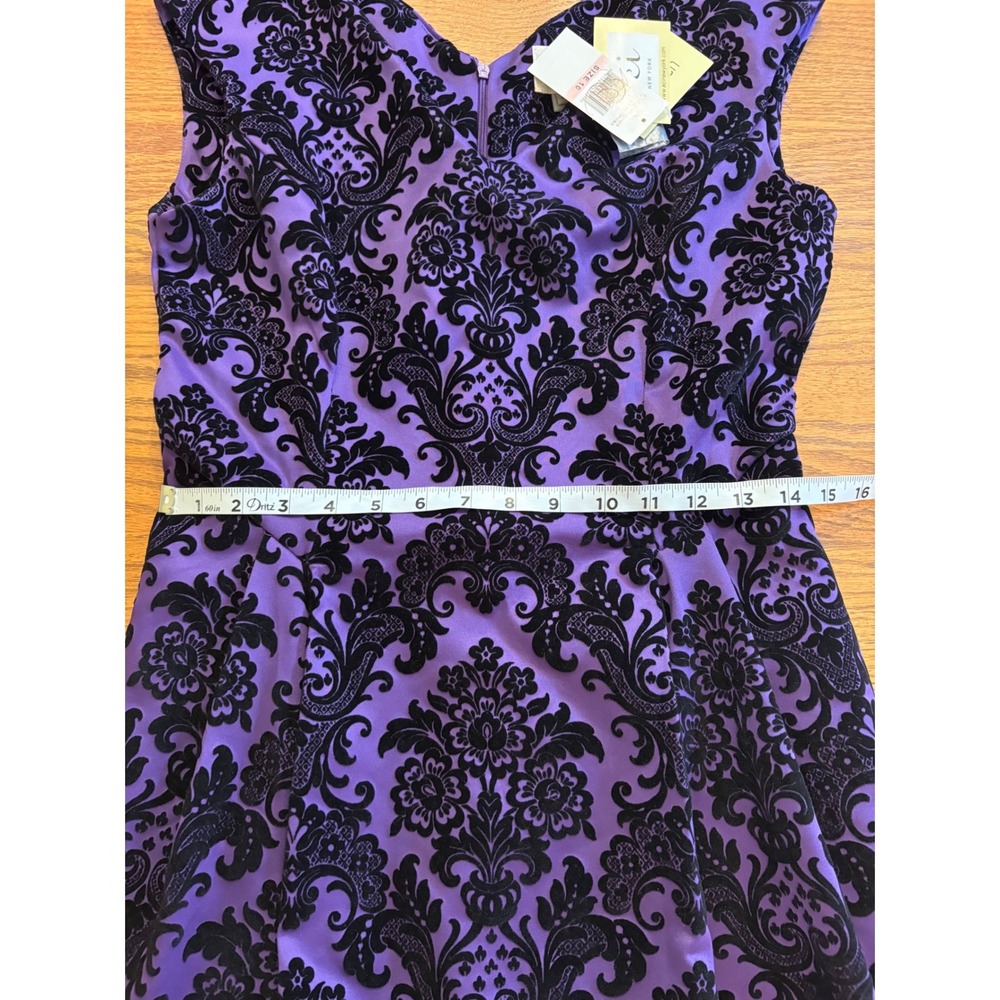 ECI NY Women Purple Black Damask Velvet Sheath Dress 10 Gothic Victorian NWT - Picture 8 of 11